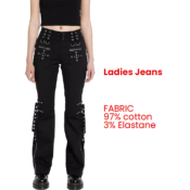    PANTALON BLACK LADIES JEANS TROUSERS RIVETS ROCK